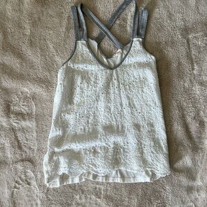 Hem & Thread White and Gray Eyelet Tank Top